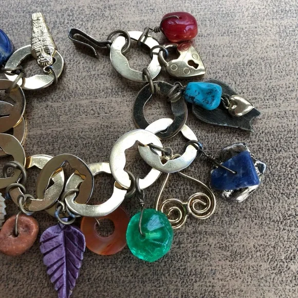 Unique bracelet in gold vermeil with different colored stones and charms - Picture 1 of 7